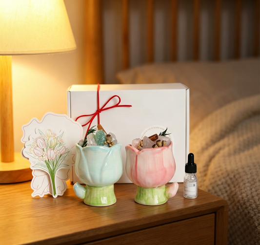 Ceramic Tulip Aroma Cup Gift Set, White Tea or Tuscan Orange
