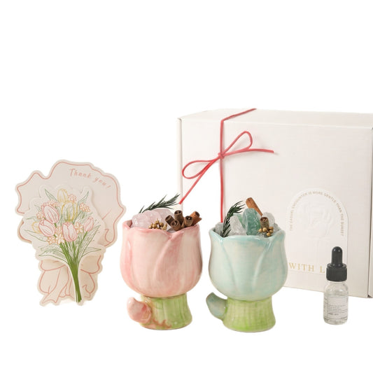 Ceramic Tulip Aroma Cup Gift Set, White Tea or Tuscan Orange