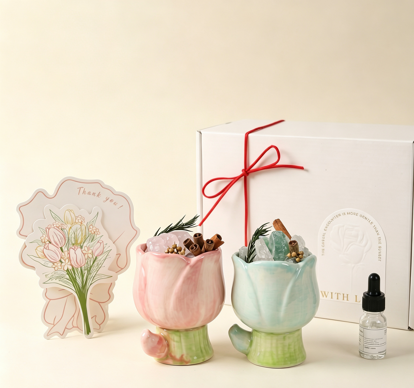 Ceramic Tulip Aroma Cup Gift Set, White Tea or Tuscan Orange