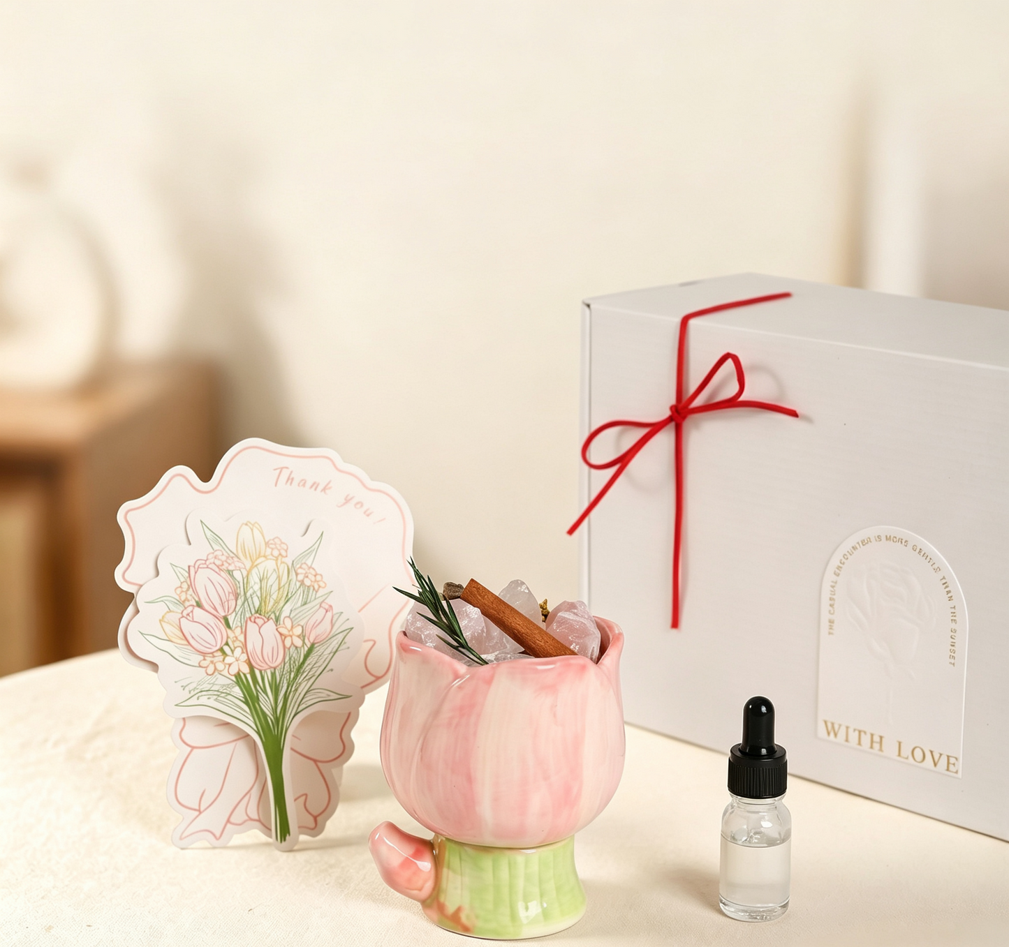 Ceramic Tulip Aroma Cup Gift Set, White Tea or Tuscan Orange