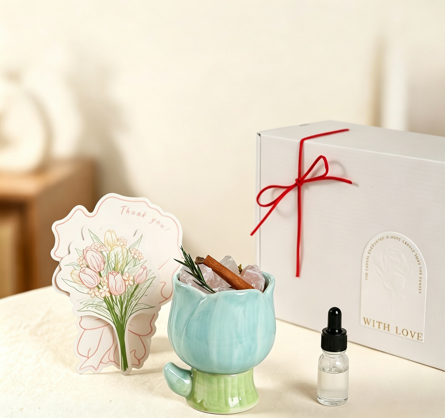 Ceramic Tulip Aroma Cup Gift Set, White Tea or Tuscan Orange