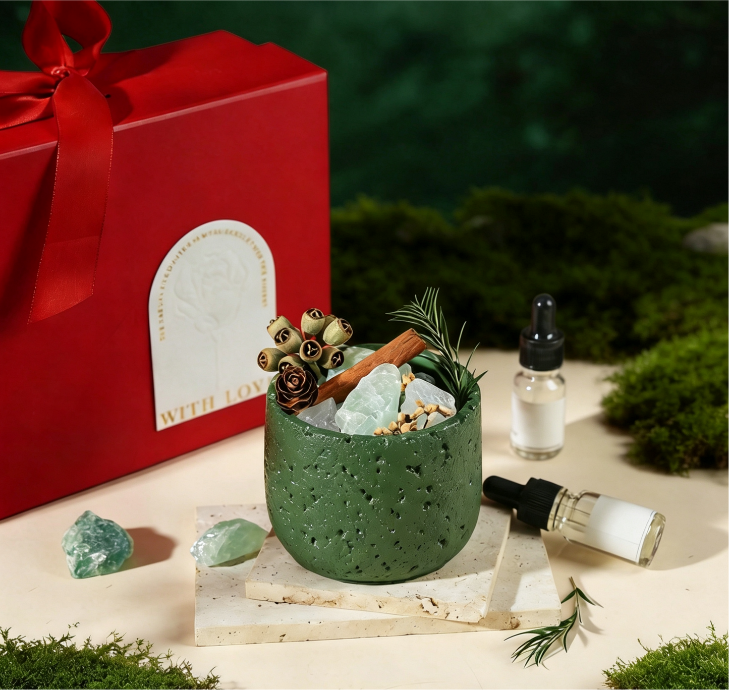 Crystal Aroma Cup Gift Set, Green or Red, Citrus