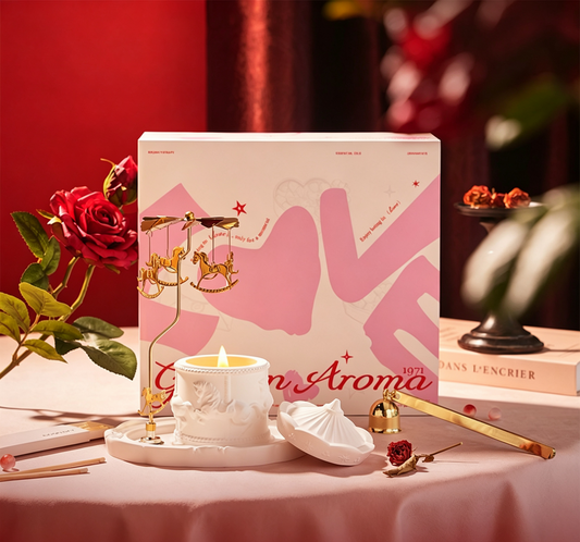 Carousel Cup Candle Set, White Tea, Tray and Metal Spinner